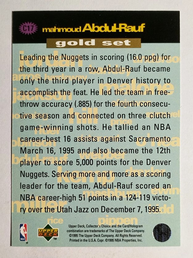 1995-96 Collector's Choice Crash Game Scoring Gold Redemption Mahmoud Abdul-Rauf