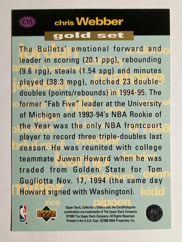 1995-96 Collector's Choice Crash the Game Scoring Gold Redemption Chris Webber
