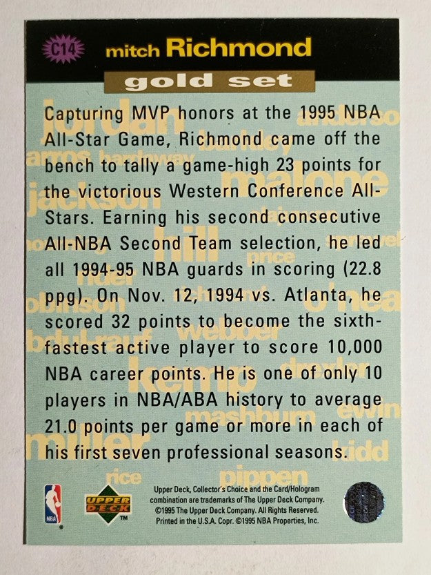 1995-96 Collector's Choice Crash the Game Scoring Gold Redemption Mitch Richmond