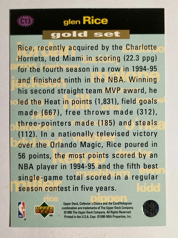 1995-96 Collector's Choice Crash the Game Scoring Gold Redemption #C13 Glen Rice