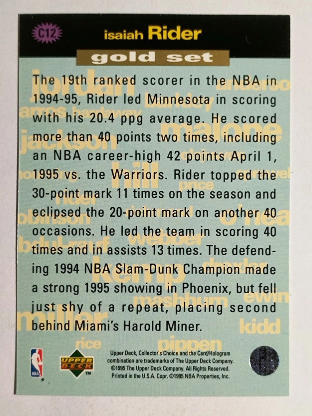 1995-96 Collector's Choice Crash the Game Scoring Gold Redemption Isaiah Rider