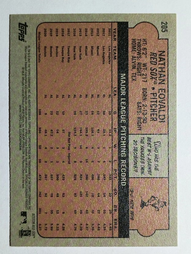 2021 Topps Heritage #205 Nathan Eovaldi