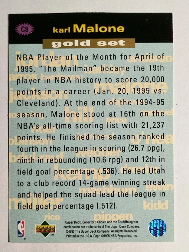 1995-96 Collector's Choice Crash the Game Scoring Gold Redemption Karl Malone