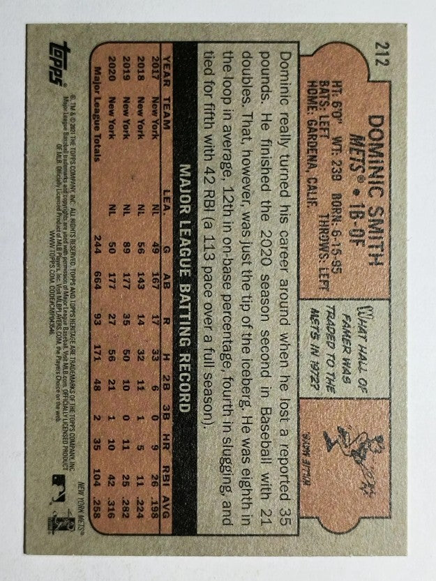 2021 Topps Heritage #212 Dominic Smith