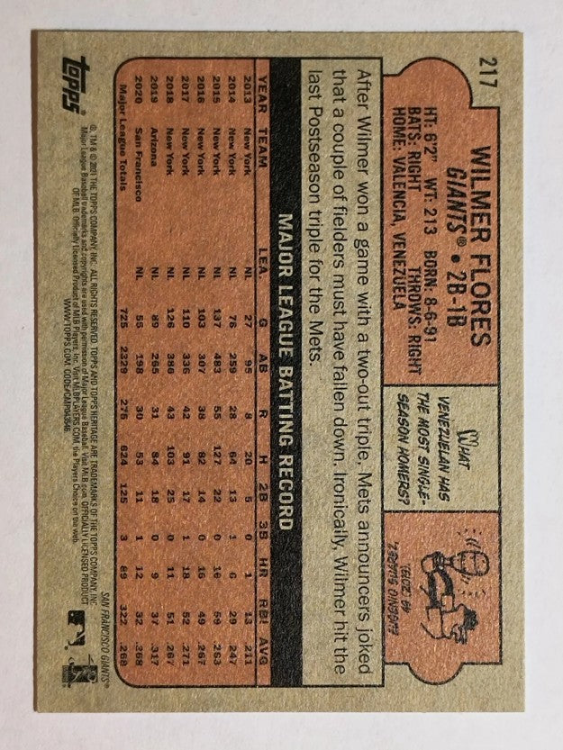 2021 Topps Heritage #217 Wilmer Flores