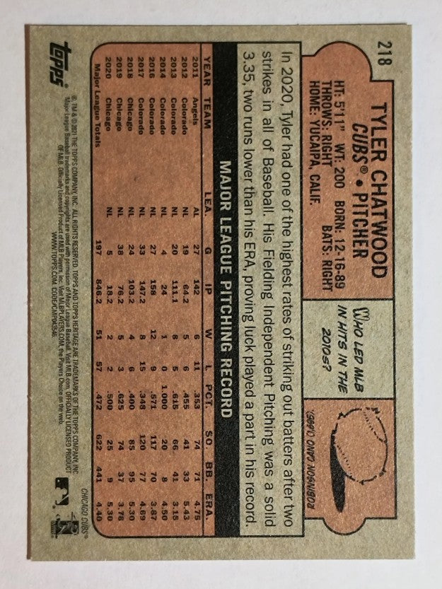 2021 Topps Heritage #218 Tyler Chatwood