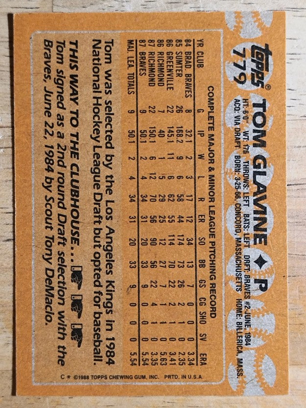 1988 Topps #779 Tom Glavine RC