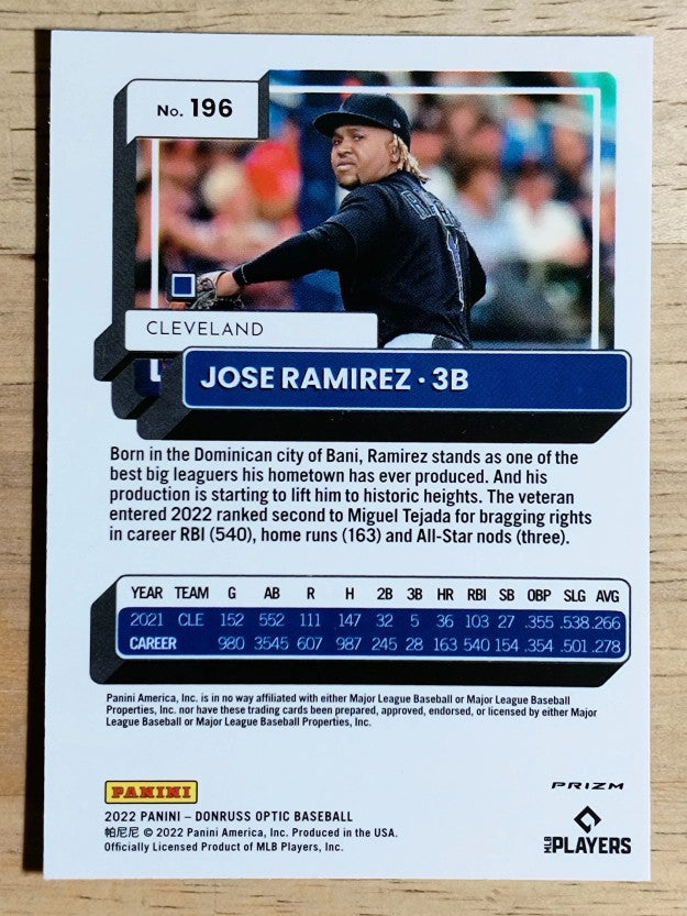 2022 Donruss Optic Holo #196 Jose Ramirez