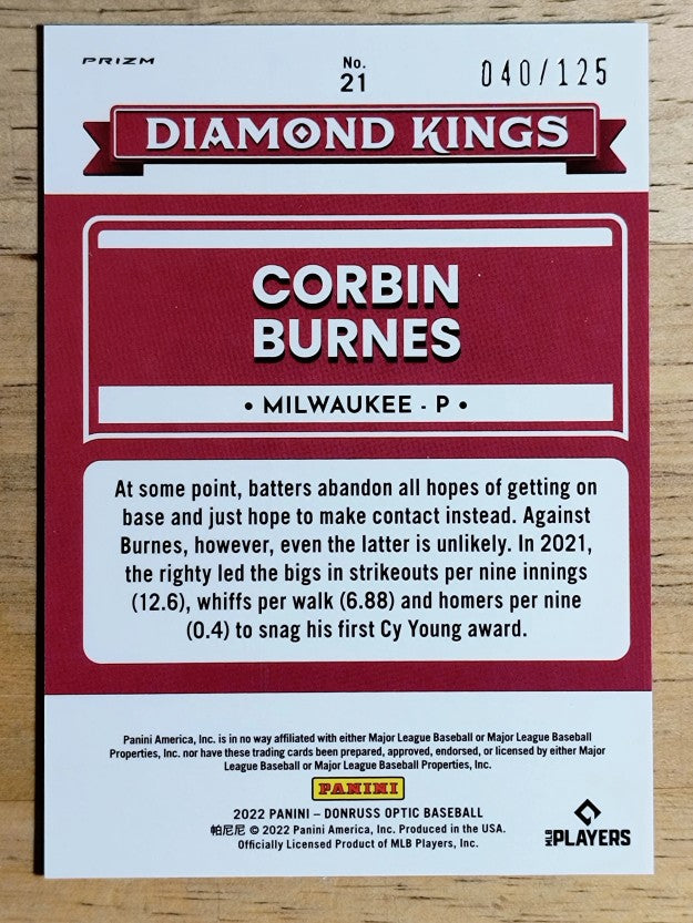 2022 Donruss Optic Orange #21 Corbin Burnes DK