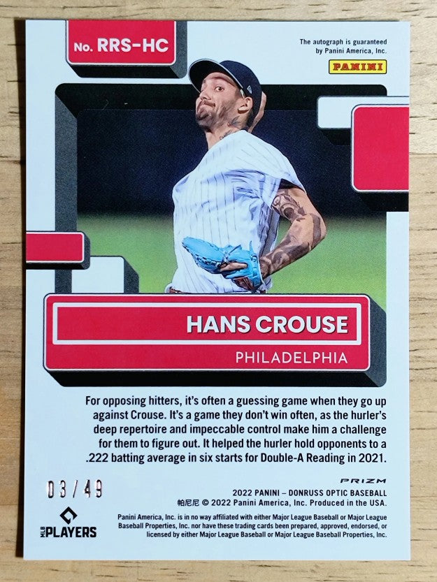 2022 Donruss Optic Rated Rookies Signatures Blue #37 Hans Crouse/49