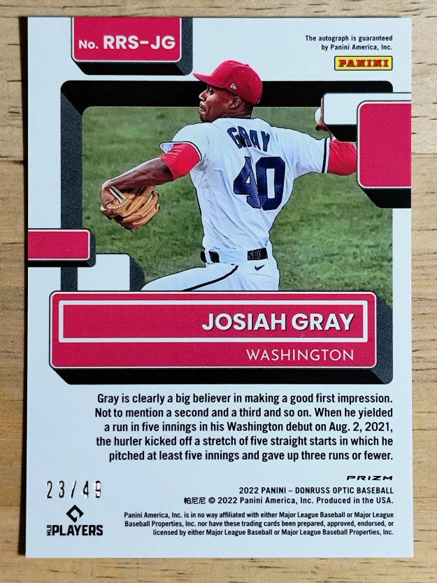 2022 Donruss Optic Rated Rookies Signatures Red #12 Josiah Gray/49