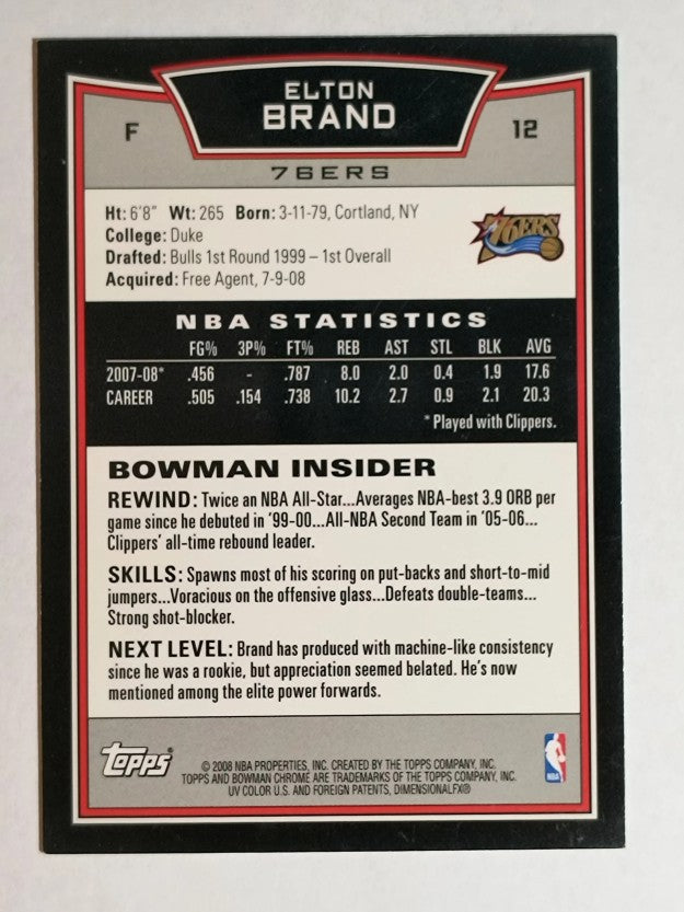 2008-09 Bowman Chrome #12 Elton Brand