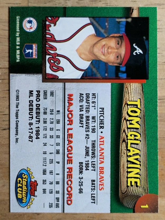 1993 Braves Stadium Club #1 Tom Glavine