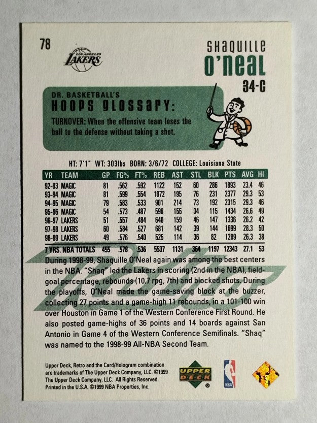 1999-00 Upper Deck Retro #78 Shaquille O'Neal