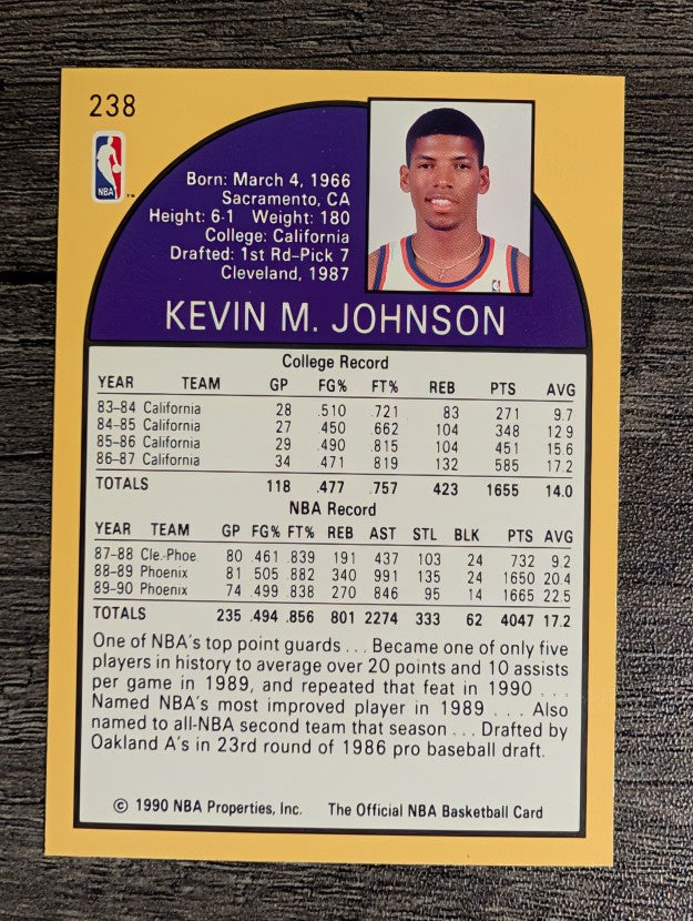 1990-91 Hoops #238A Kevin Johnson/Guard on front