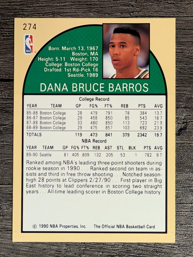 1990-91 Hoops #274 Dana Barros RC