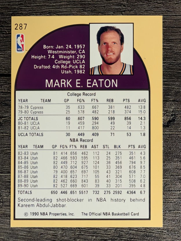 1990-91 Hoops #287 Mark Eaton