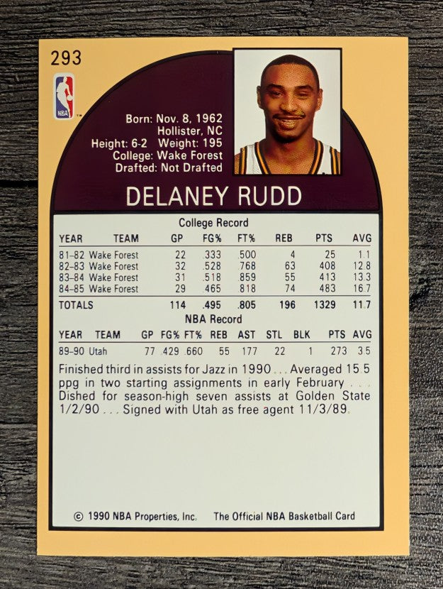 1990-91 Hoops #293 Delaney Rudd