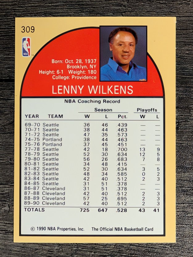 1990-91 Hoops #309 Lenny Wilkens CO