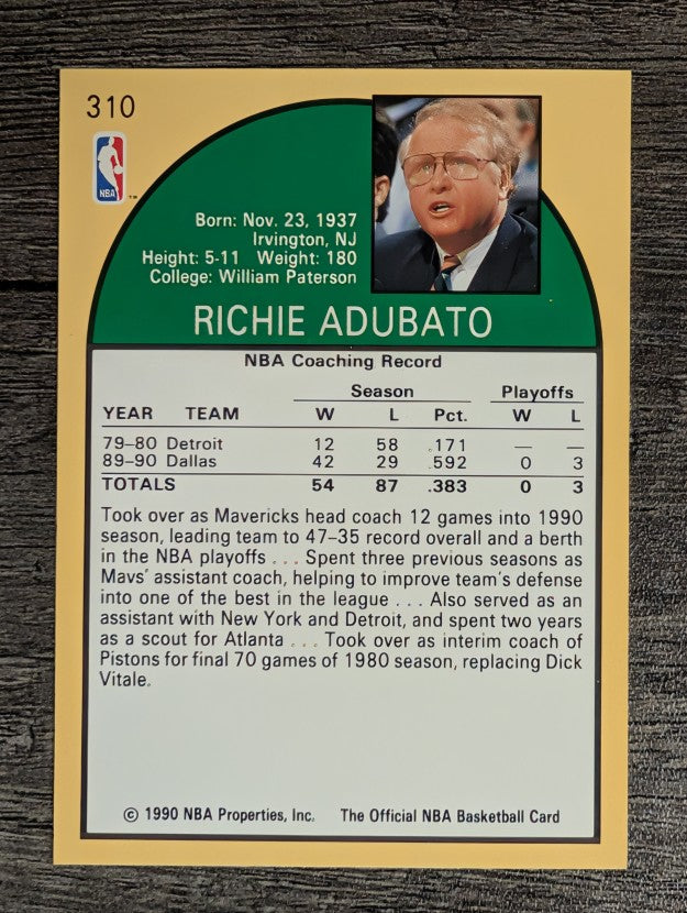 1990-91 Hoops #310 Richie Adubato CO