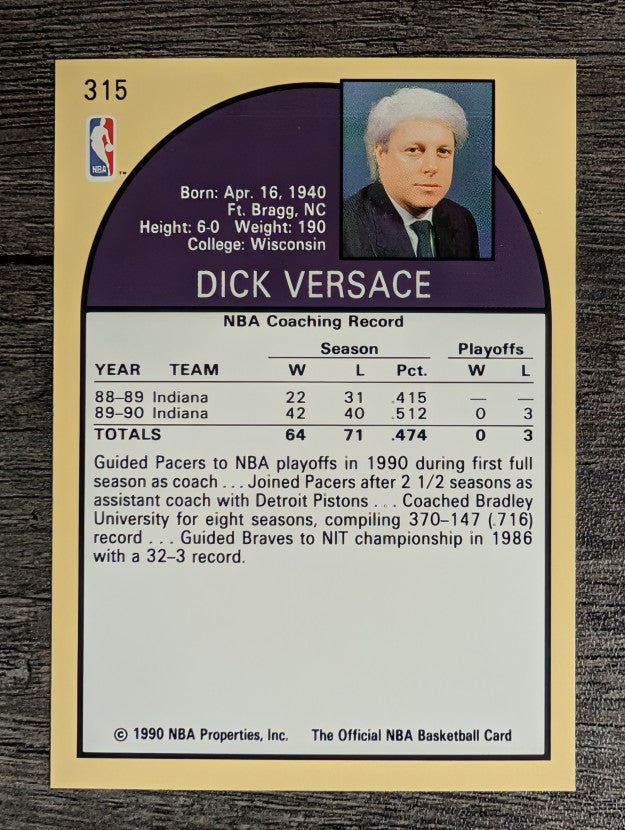 1990-91 Hoops #315 Dick Versace CO