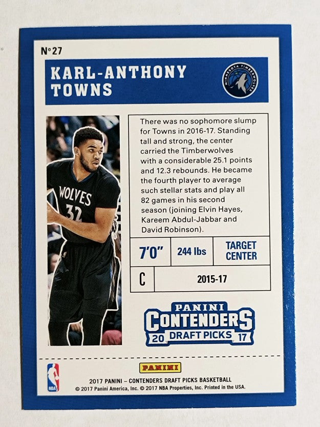2017-18 Panini Contenders Draft Picks #27A Karl-Anthony Towns/black jersey