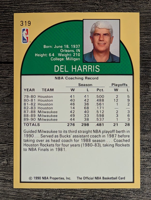 1990-91 Hoops #319 Del Harris CO