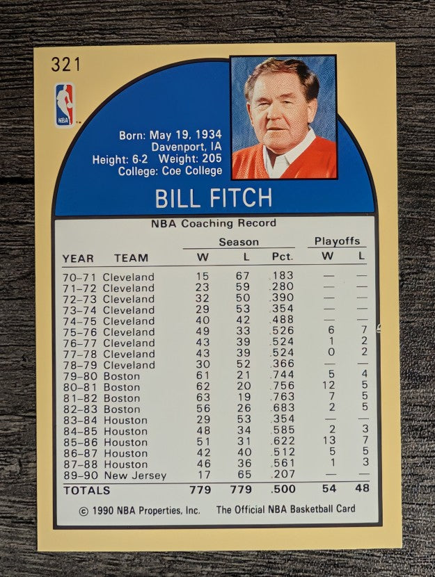 1990-91 Hoops #321 Bill Fitch CO