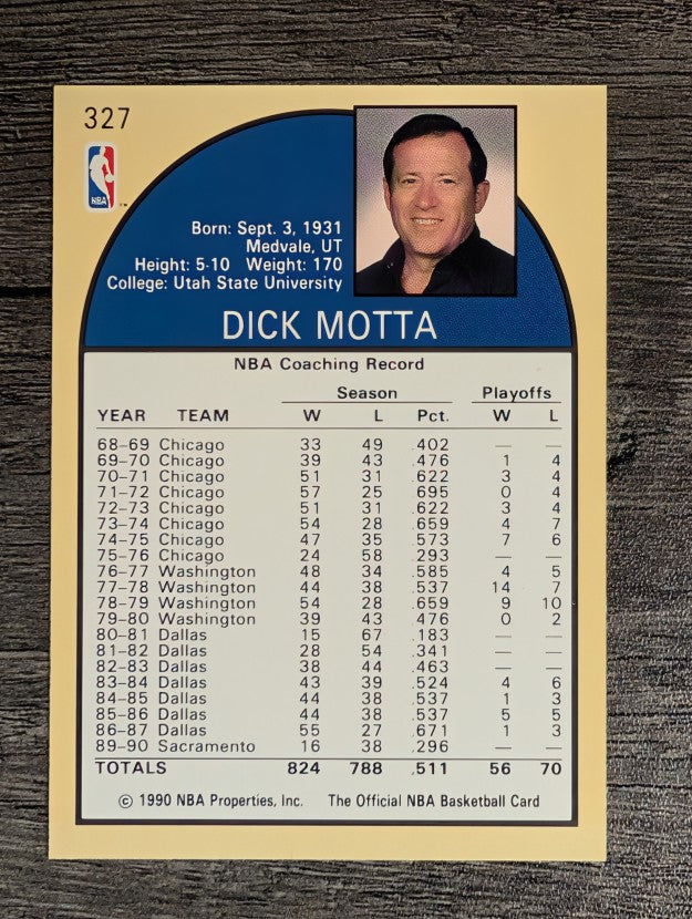 1990-91 Hoops #327 Dick Motta CO