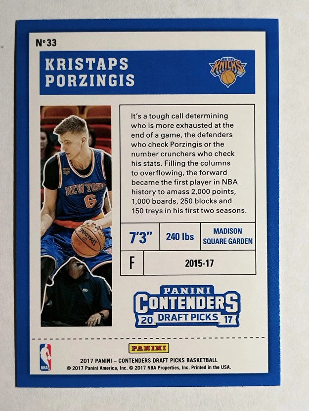2017-18 Panini Contenders Draft Picks #33A Kristaps Porzingis/blue jersey