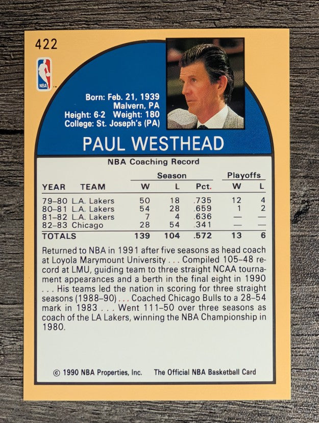 1990-91 Hoops #422 Paul Westhead U CO