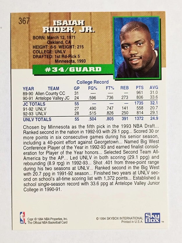 1993-94 Hoops Fifth Anniversary Gold #367 Isaiah Rider