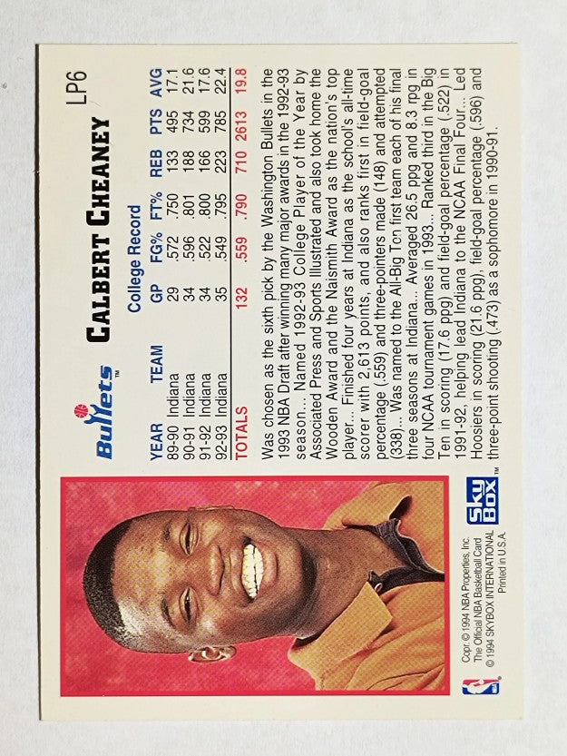 1993-94 Hoops Draft Redemption #LP6 Calbert Cheaney