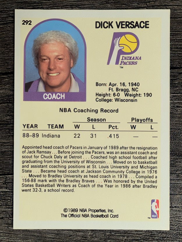 1989-90 Hoops #292 Dick Versace CO