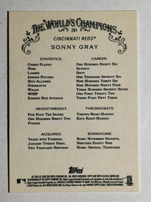 2020 Topps Allen and Ginter #291 Sonny Gray