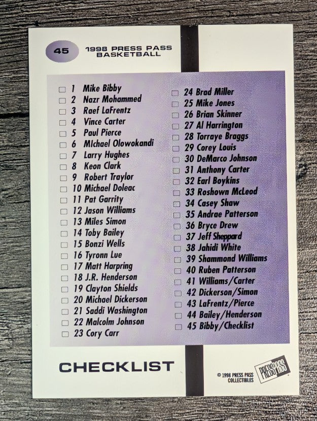 1998 Press Pass In The Zone #45 Mike Bibby CL