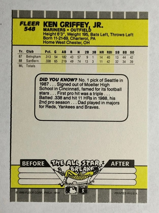 1989 Fleer #548 Ken Griffey Jr. RC