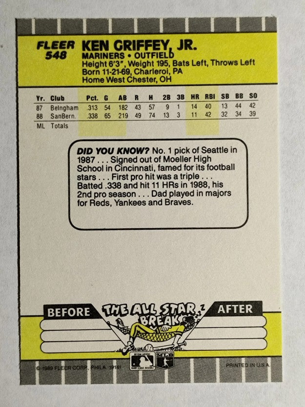 1989 Fleer #548 Ken Griffey Jr. RC