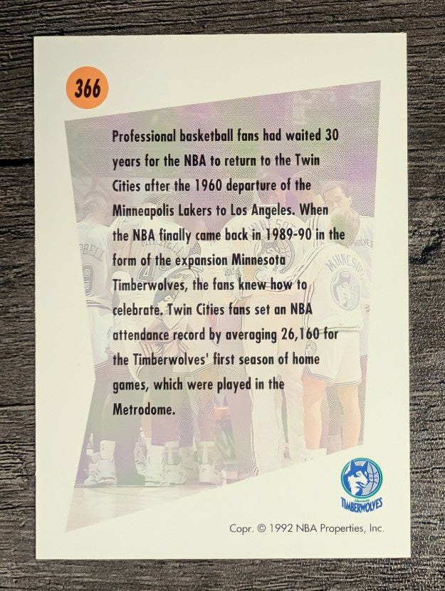 1991-92 SkyBox #366 Minnesota Timberwolves TL