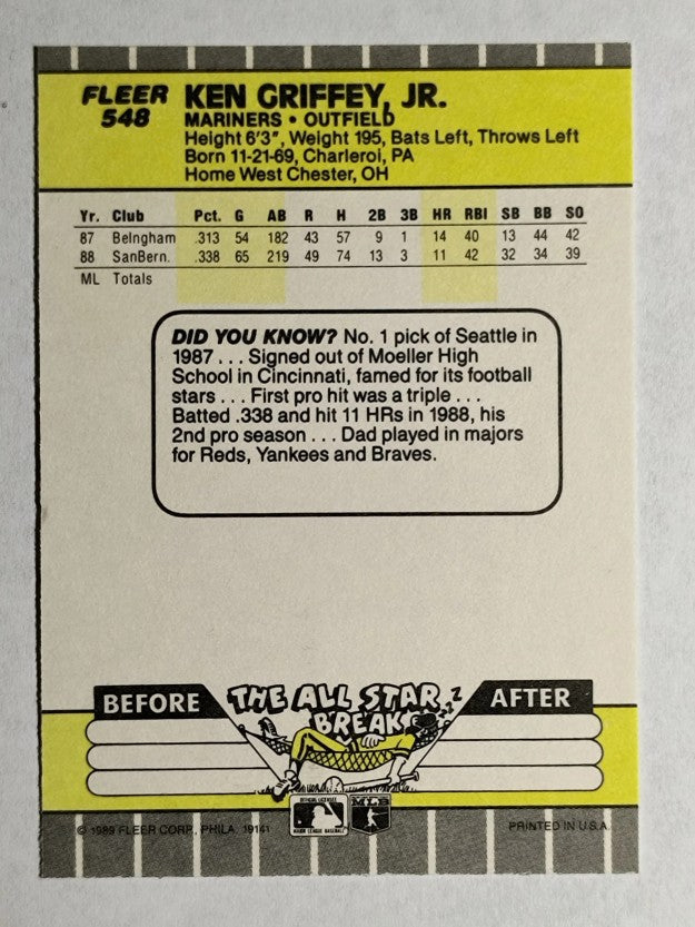 1989 Fleer #548 Ken Griffey Jr. RC