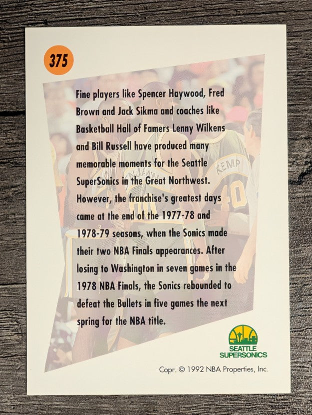 1991-92 SkyBox #375 Seattle Supersonics TL