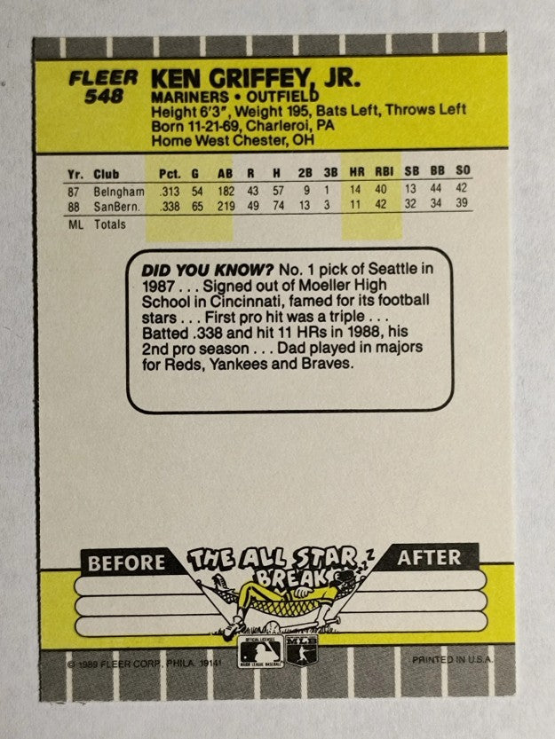 1989 Fleer #548 Ken Griffey Jr. RC