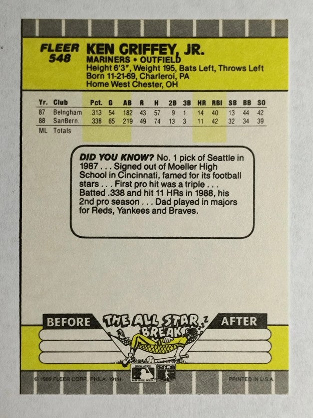 1989 Fleer #548 Ken Griffey Jr. RC