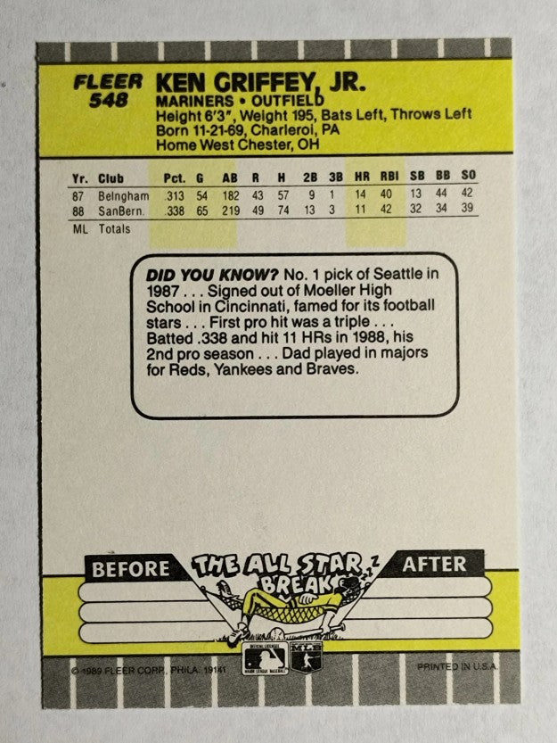 1989 Fleer #548 Ken Griffey Jr. RC