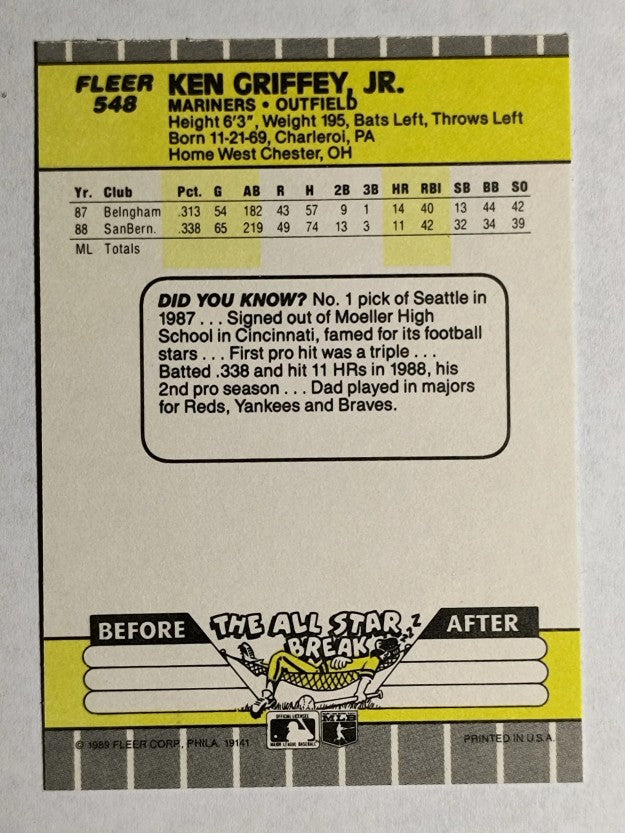 1989 Fleer #548 Ken Griffey Jr. RC