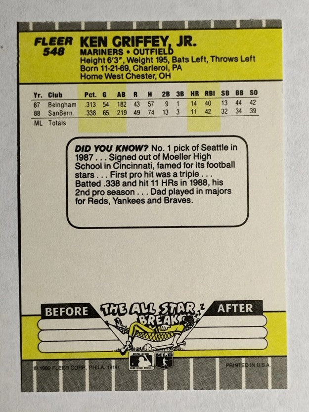 1989 Fleer #548 Ken Griffey Jr. RC