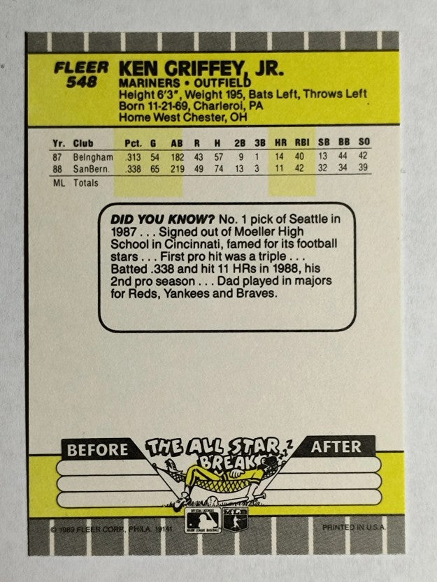 1989 Fleer #548 Ken Griffey Jr. RC