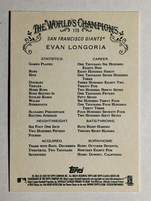 2020 Topps Allen and Ginter #173 Evan Longoria