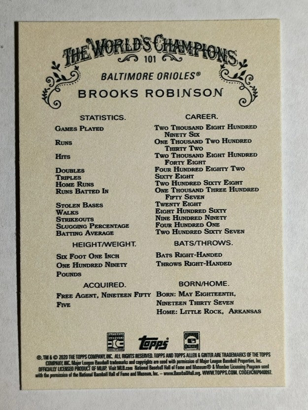 2020 Topps Allen and Ginter #101 Brooks Robinson