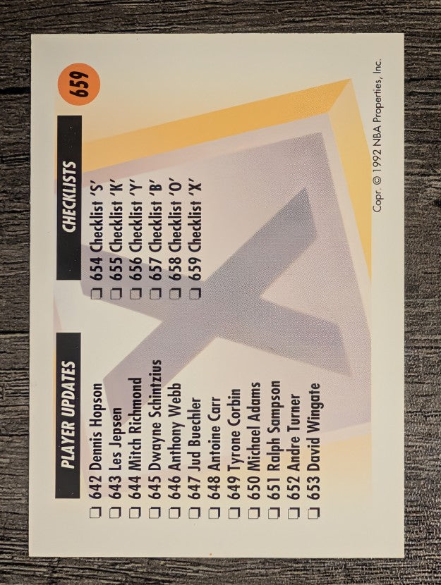 1991-92 SkyBox #659 Checklist X/615-659